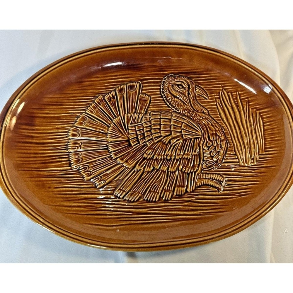 McCoy Oven Proof Turkey Platter 16.5" x 11.25" Embossed No Chips EVC
